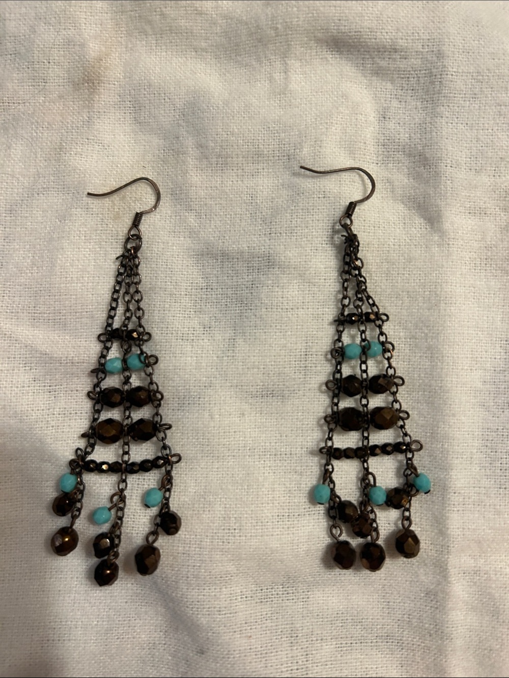 Dainty Turquoise and Brown Beaded Cascade Earrings